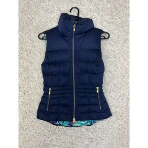 Lilly Pulitzer Syd Vest Womens XXS Navy Down Filled Puffer Quilted Casual Preppy